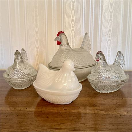 Collection of Covered Glass Hens
