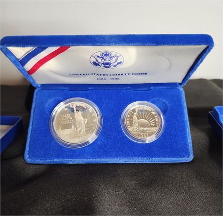 1986 U.S. Liberty -Silver & Half Dollar Commemorative Coins in Original Case