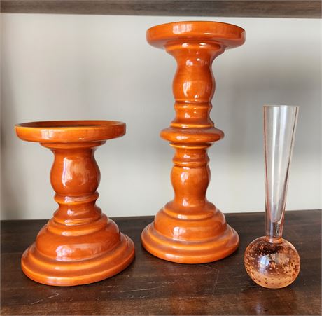 Orange Candle Pillars and Small Vase-Home Decor