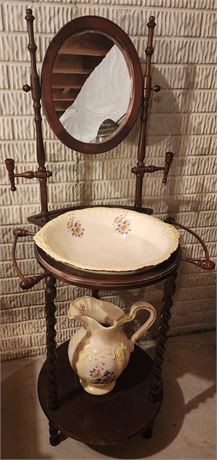 Antique Wash Stand w/ Water Pitcher & Bowl