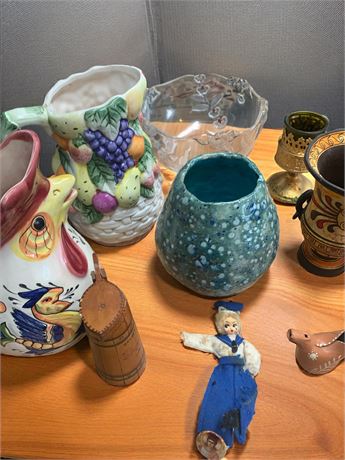 Ceramic Pitchers, Art Vase, Doll, Wooden Noggin, Bird Water Whistle, Krater Vase