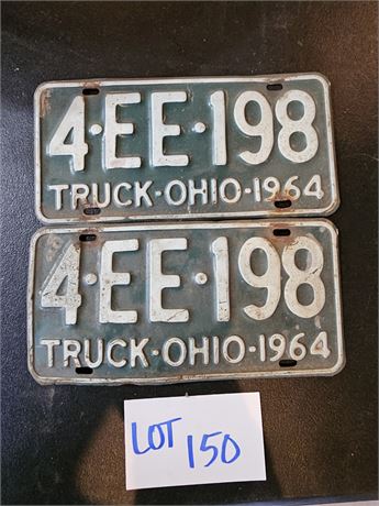 Vintage 1964 Ohio Truck License Plate Set