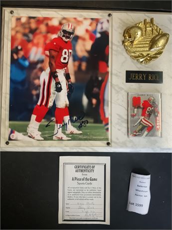 Framed Jerry Rice 49ers Signed Photo & Skybox Trading Card W/COA
