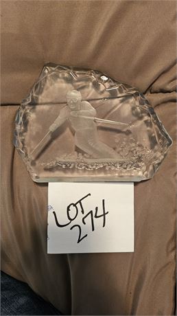 Swedish Glass Snow Skier Paperweight