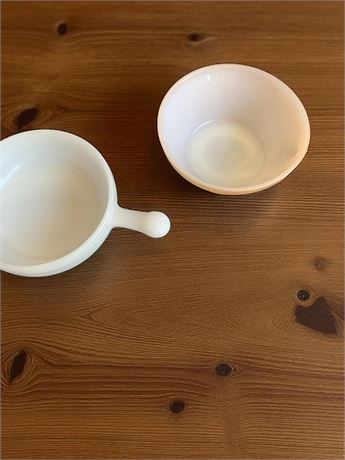 Fire King Peach Luster Beehive Soup Bowls With Handles - Lot of 2