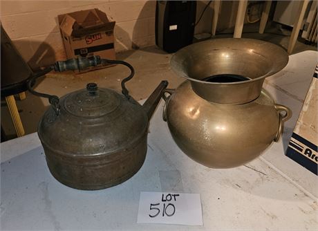 Brass Spittoon & Teapot