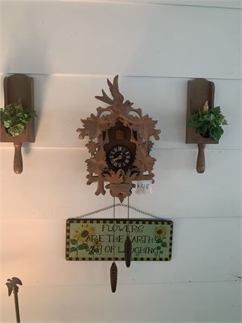 German Regula Wood Cuckoo Clock With Leaf Pattern & Pine Cone Weights