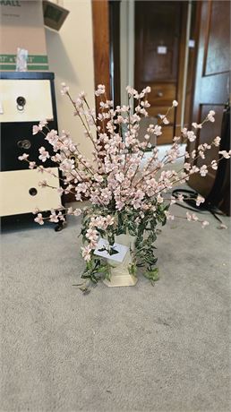 Cream Color Vase & Apple Blossom Faux Flowers