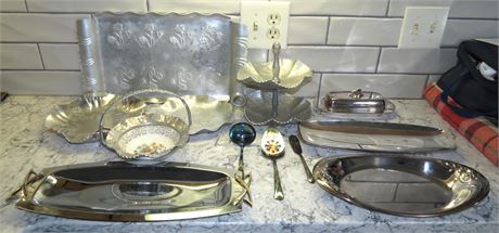 Aluminum, Stainless Serving Dishes, Silverplate Utensils