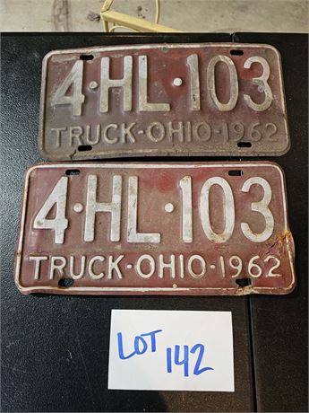 Vintage 1962 Ohio Truck License Plate Set