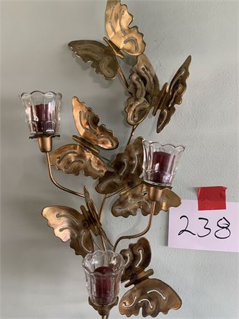 Vintage Brass Metal Butterfly Wall Candle Holder/ Wall Art