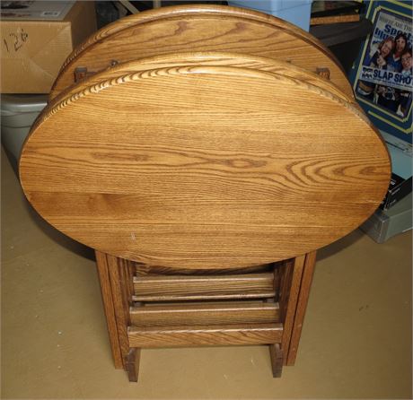 Oval Wood TV Trays With Stand