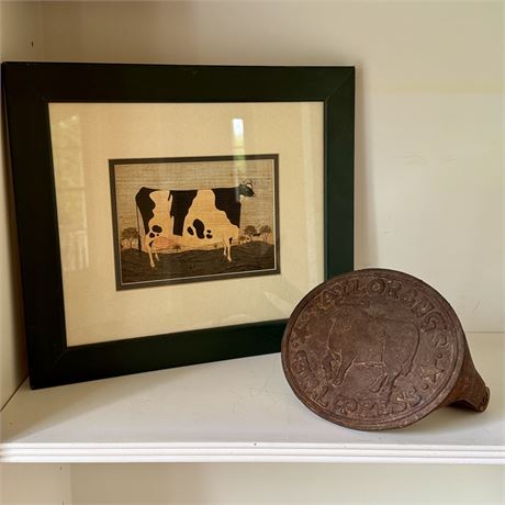 Taylor & Ng's Cast Iron Grill Press and Folk Art Cow Print
