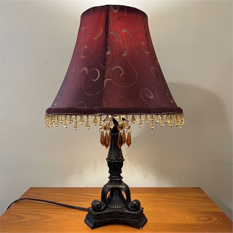 Decorative Embellished Table Lamp with Burgundy Shade