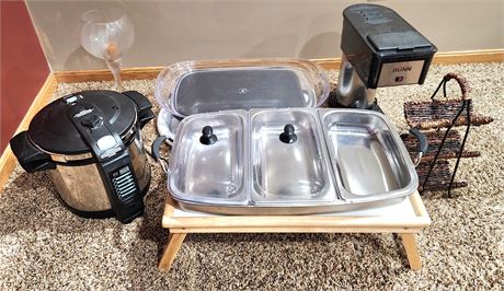 Cleanout Lot: Pressure Cooker, Platters, Serving Dishes, Etc