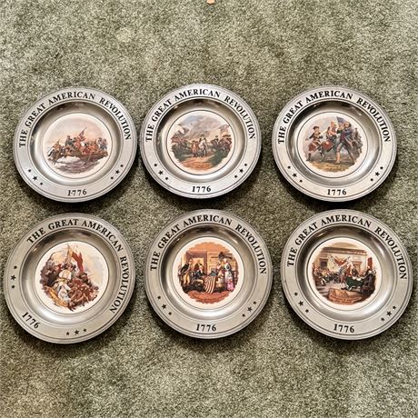 Set of 6 The Great American Revolution Pewter/Ceramic Plates, Canton OH