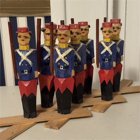 Hand Carved Soldiers Wooden Folk Art Toy