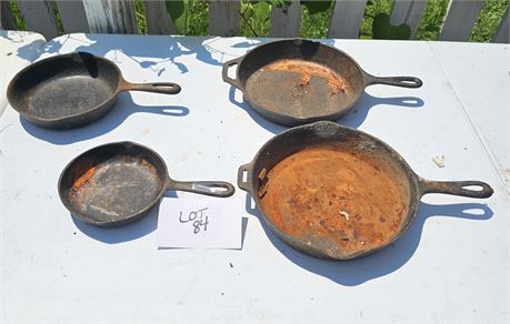 Mixed Cast Iron Pans- Wagner, Lodge & More Size, Style & Condition Vary