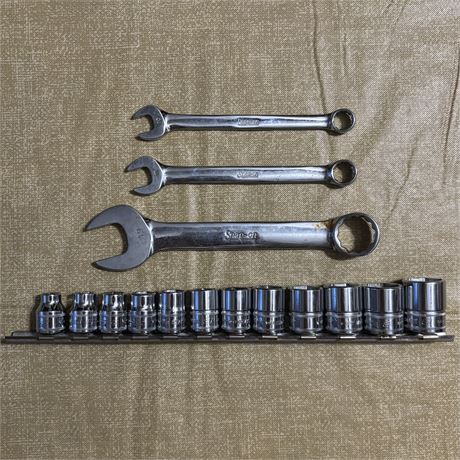 Snap-On 15 Pc 3/8 Drive Metric Socket Set (8mm-19mm) & Wrenches (10, 11, 19mm)