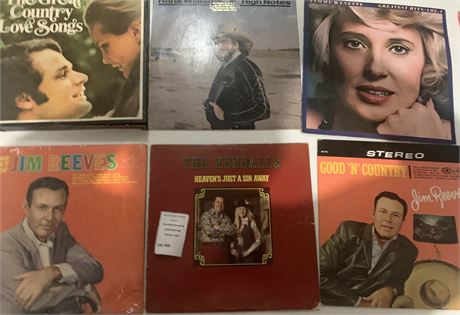 Vintage Country Music Vinyl Records Jim Reeves, Tammy Wynette, Hank Williams Jr