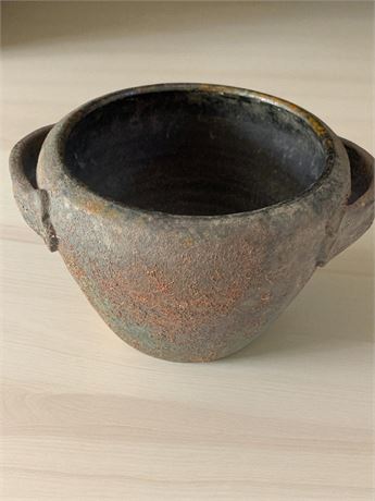 Primitive Multi-Toned Clay Cooking or Water Vessel Pot/Bowl W/Handles