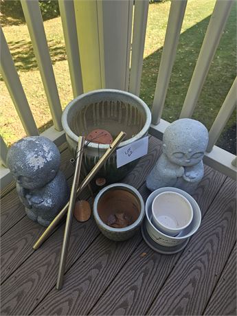 Mixed Outdoor Patio Lot: Planters, Wind Chime & More