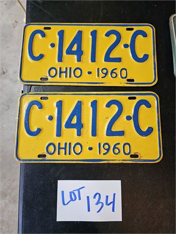 Vintage 1960 Ohio License Plate Set