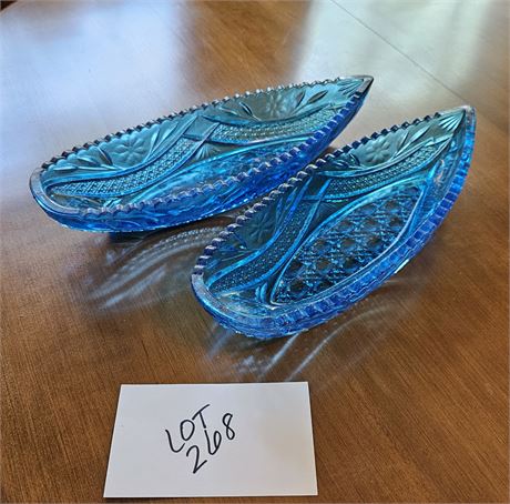 Kemple Blue Glass Banana Boat Glass Bowls