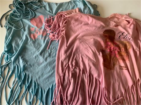 Vintage Pastel Blue & Pink Elvis Presley Fringed Boho T- Shirt Lot (NO SIZES)