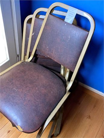 Stackable Brown Padded Chairs With Metal Frames - Set of 6 (Vintage)