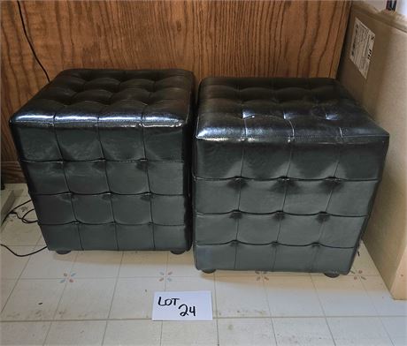 Matching Cube Black Faux Leather Ottoman/Stools