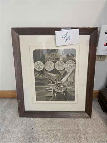 Signed J.Ravaint Abstract Print Dated July "73" 40/200 Features Geometric Cubist