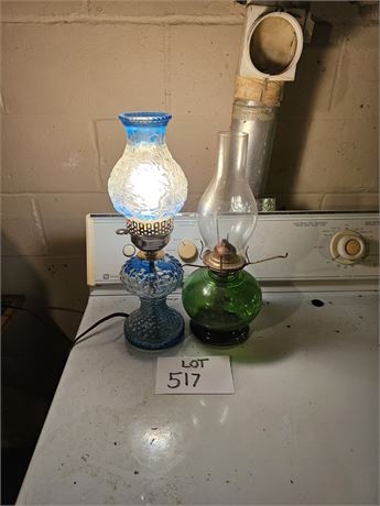 Vintage Oil Lamp & Blue Flash Table Lamp