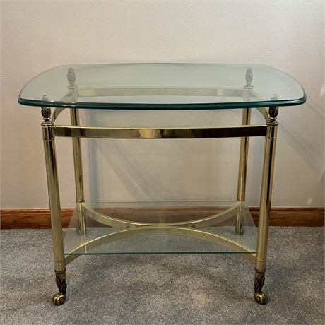 Vintage Brass/Gold Metal Glass Top End Table Hollywood Regency 27 x 20 x 21"T