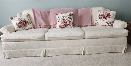 Cream Couch w/Pillows and Throw