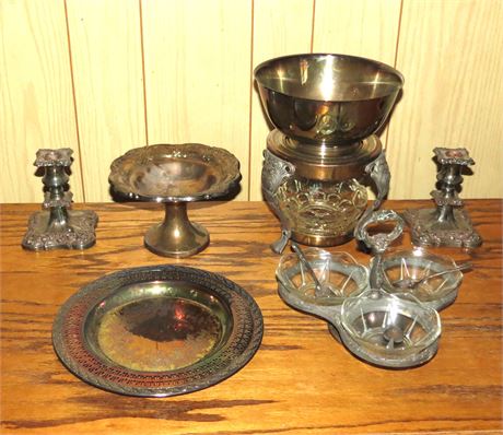 Silver Plate Serving Dishes, Candle Stick Holders