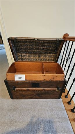 Antique Wood Humpback Steamer Trunk