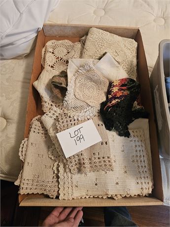 Mixed Antique/Vintage Linens: Collars, 1893 Worlds Fair Satin Hankie, Doilies