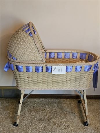 Vintage Baby Bassinet - Woven Wicker Style with Hood