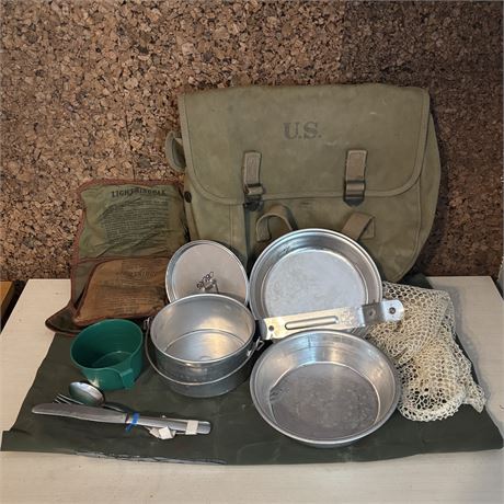 Vintage Military Issued US Army Gear - Canvas Bag, Mess Kit and More