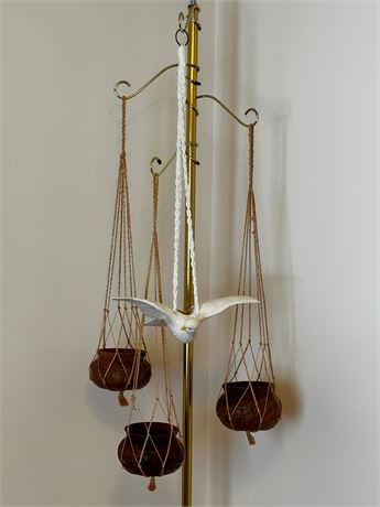 Pressure Mounted Plant Hanger W/ Wood Carved Planters