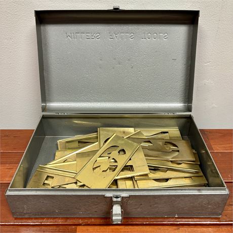 Old Millers Falls Steel Toolbox Filled w/ Brass Stencils (Letters/Numbers)