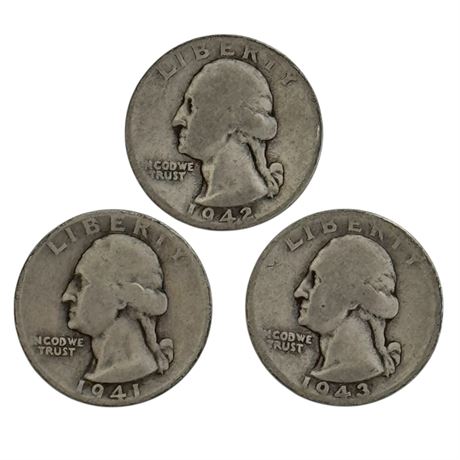 1940's Washington Silver Quarters - 1941, 1942, 1943