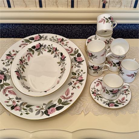 Wedgwood Hathaway Rose Fine China 15.25" Platter, Bowl, Demitasse Sets