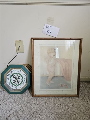 Wall Art Prints- Bessie Pease Young Child Art Print, Swan Prints & Clock