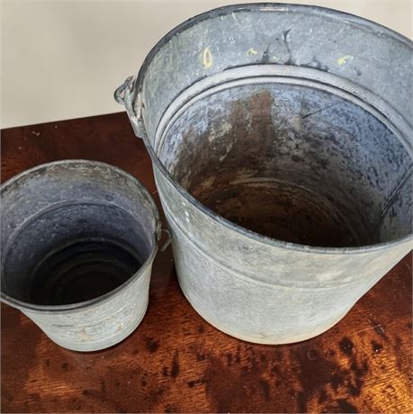 Galvanized Metal Buckets_Pails (1 Large, 1 Small)