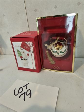 Lenox Christmas Ornaments : Santa & Teapot