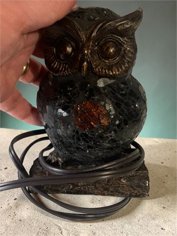 Vintage Tiffany-Style Mosaic Stained Glass Owl Accent Lamp