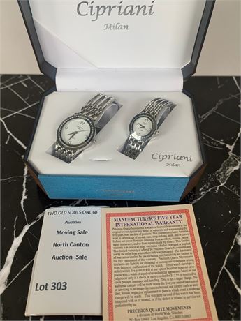 Cipriani Milan Silver-Tone Quartz His/Her Watch Set W/Crystal-Accented Bezels