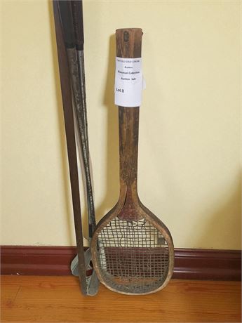 Vintage Golf Clubs & Wood Racquet Lot